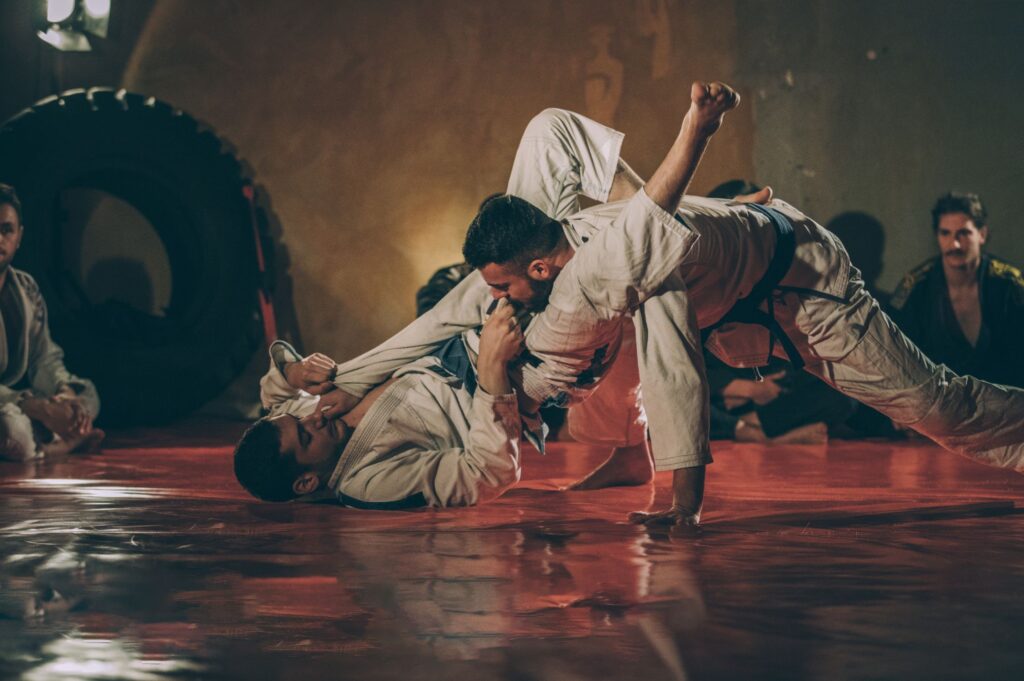 Brazilian Jiu-Jitsu training for beginners practicing controlled grappling
